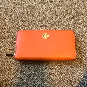 Tory Burch Vibrant Orange Wallet with Gold Accent